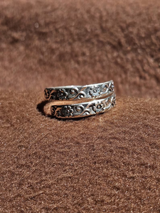 Precio al por mayor 925 anillo de doble banda de plata esterlina para mujer moda minimalista flor grabado Boho bisel ajuste fiestas - Product Image 3