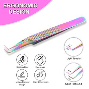 Pinzas de 90 Grados Multicolores Antideslizantes con Agarre de Diamante, Herramienta de Precisión para Extensión de Pestañas, Ecológica, con Regla en el Extremo - Product Image 3