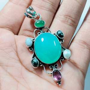 Colgante de plata antiguo hecho a mano diseño de estrella multicolor piedra grande forma de flor colgante de piedras preciosas naturales piedra de diamante regalo ella - Product Image 3