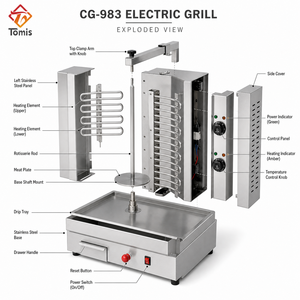 เตาปิ้งโดเนอร์เคบับแนวตั้งสแตนเลส Tomis 220V 5.4KW เครื่องทำชาwarma ไฟฟ้าเชิงพาณิชย์ - Product Image 4