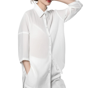 Camisa de algodón larga elegante de ajuste personalizado de Vietnam para mujer, lavable sostenible, envío rápido para uso en verano, estilo tejido informal - Product Image 3