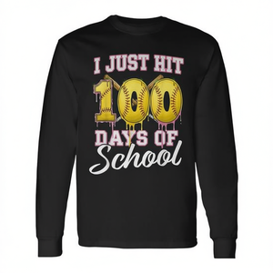 Maglietta a maniche lunghe per il 100° giorno di scuola, con motivo 'I Hit 100 Days of School', articolo promozionale a tema softball e goccia di gelato - Product Image 2