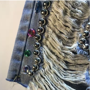 Shorts de Mezclilla Desgastados con Cuentas de Imitación de Diamantes, Bermuda, Jorts para Mujer, Ropa Urbana de Verano - Product Image 5