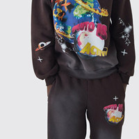 Sweat à capuche personnalisé 500 g/m² double couche 100 % coton brodé en molleton bouclette, coupe oversize, imprimé effet vieilli, polaire hiver uni