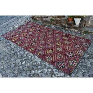 พรมตุรกีวินเทจชนเผ่าสีแดงสีขาวขนาด5.4X11ฟุตขนาดใหญ่ผ้าขนสัตว์ด้านหลังเป็นภาพแอบสแตรกต์ทรงสี่เหลี่ยมผืนผ้าพรมห้องขนาด10มม. - Product Image 2