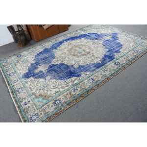 Alfombra Turca Vintage de 5.9x9.5 pies (181x289 cm), Alfombra de Lana Azul con Puntos - Product Image 4