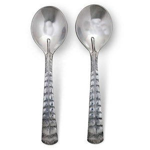 Juego de Servir Ensaladas con Diseño de Pluma Plana y Mango Oculto, de Latón Plateado Rústico de Alta Calidad - Product Image 1