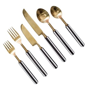 Juego de 4 cubiertos de acero inoxidable, utensilios de cocina ideales para regalo de mesa, uso doméstico, cubiertos con acabado Chapado en Color plateado, mango de madera - Product Image 6