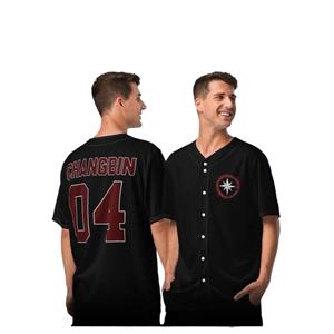 เสื้อกีฬาเบสบอลมีกระดุมเสื้อสีดำพิมพ์ลายออกแบบได้ตามต้องการชุดกีฬาซอฟต์บอลเสื้อเจอร์ซีย์ระบายอากาศ - Product Image 2