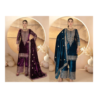Traje Salwar de Terciopelo Viscosa Pesado para Mujer con Manga Larga, Bordado Intenso y Lentejuelas, Perfecto para Ocasiones Festivas