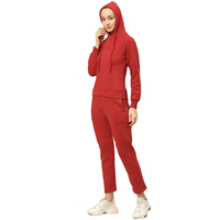 Ensemble de survêtement à capuche pour femme OEM, décontracté, manches longues, couleur unie, pantalon avec poches latérales, taille élastique, coton mi-lourd, pour l'automne
