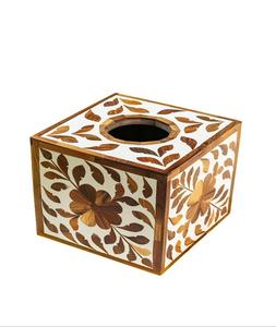 Caja de Pañuelos con Incrustaciones de Hueso Artesanal, Almacenamiento Elegante y Accesorios para el Hogar de India, f s international - Product Image 1