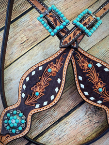 Conjunto de aparejos de cuero genuino para caballo estilo western, ligero, con cabezada, pechera y cierre de hebilla, personalizable, Kaamkaaj - Product Image 3