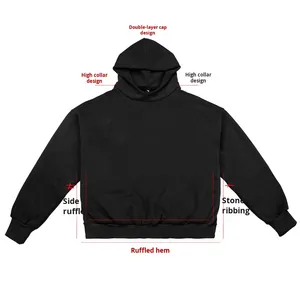 Sweats à capuche personnalisés pour hommes 100% coton lourd luxe qualité bouffée impression surdimensionné Streetwear pull hommes sweats à capuche - Product Image 2