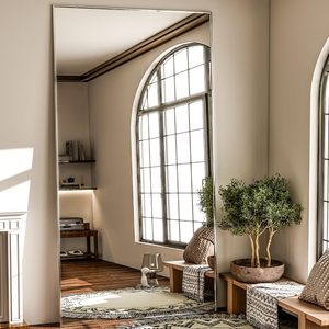 Espejo de cuerpo entero Extra grande colgante o espejo rectangular inclinado de aluminio marco fino dormitorio vestidor, Plata - Product Image 5