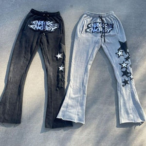 Tenue de jogging en molleton de coton 100% pour hommes tenue deux pièces respirante avec fermeture à glissière complète pantalon évasé à la mode d'hiver survêtement - Product Image 3