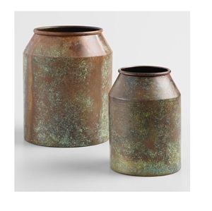 Jarrón de Flores Rústico de Metal con Patina de Cobre Antiguo, Decoración de Mesa |   Florero Estilo Granja Vintage |   Adorno Artesanal para el Hogar - Product Image 3
