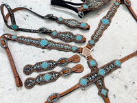 Bridon d'équitation en cuir de haute qualité, motif léopard, avec incrustation de pierre turquoise, pour dressage, modèle Mousmi