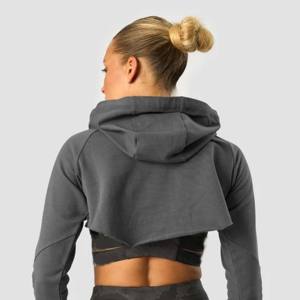 Nouveau sweat à capuche de sport court avec logo et design personnalisés pour femmes sweat à capuche élastique noir gris pour vêtements de sport, entraînement et utilisation à la mode - Product Image 4
