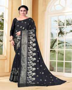 Algodón Organza Party Wear Sari con encaje de flores y blusa - Product Image 3