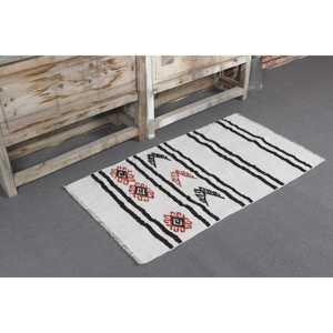 Tapis vintage 2,1 x 3,8 pieds, petit tapis turc, tapis abstrait blanc et noir - Product Image 1