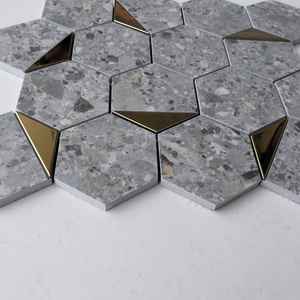Norr Dolphin 3นิ้ว73มม. โมเสคผนังหกเหลี่ยมที่ไม่ซ้ำกันทันสมัยโลหะทองหินแก้วเซรามิกพอร์ซเลนตาข่ายสำหรับการตกแต่งภายในห้องน้ำ - Product Image 4