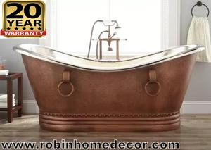 Baignoire en cuivre de style antique, support de sol fait main pour salle de bain, meilleur prix auprès de l'exportateur indien - Product Image 6