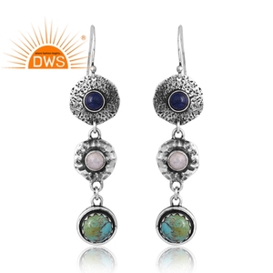 Dernières boucles d'oreilles en argent sterling 925 avec plusieurs pierres précieuses naturelles Fabricant de bijoux design personnalisé - Product Image 1