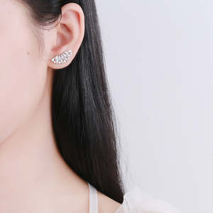 Sterling <b>Silver</b> Fan <b>Earrings</b> with Crystals Elegant Climber Design - Product Image 4