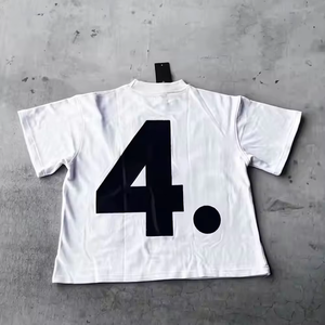 T-shirts pour hommes streetwear sérigraphié personnalisé 100% coton en détresse brodé graphique poids lourd chaud coupe régulière recadrée - Product Image 3