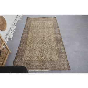 Tapis turc vintage classique beige marron 3.7 'X 6.7' (113X204 cm) tissage plat Style Boho Patchwork pour salon laine Latex - Product Image 1
