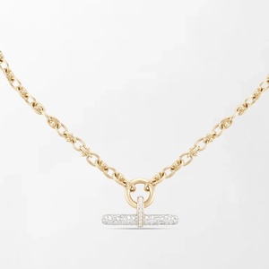 Delicate Pave T-Bar <b>Chain</b> With 283 Round Lab Grown Diamonds 2.58 Carat GH-VS In 14K Yellow Gold Wedding Anniversary Gift - Product Image 1