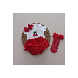 Pantaloncini con volant ciliegia rossa da bambina - Product Image 1