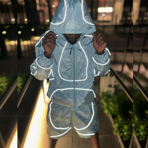 Streetwear réversible écologique personnalisé pour hommes Survêtement à capuche léger antibactérien passepoil réfléchissant respirant visible - Product Image 1