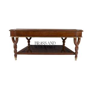 Table basse carrée élégante avec incrustation en bois, bordure noire et pieds torsadés décoratifs pour une décoration intemporelle du salon - Product Image 3