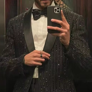 BORDADO CON ESTILO EN BLAZER NEGRO, CAMISA BLANCA Y PANTALÓN TRAJES DE ESMOQUIN CON TELAS DE ALTA CALIDAD PARA FIESTA/BODA @ 2024 - Product Image 1