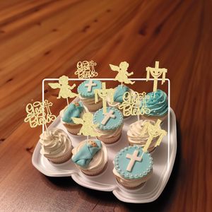 Décorations de cupcakes mignonnes en forme de croix, avec inscription « Dieu vous bénisse », pour la première <span class=keywords><strong>communion</strong></span> des enfants, décoration de gâteaux - Product Image 1