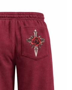 Pantalons de survêtement à jambes larges personnalisés avec imprimé de crâne de rose de couleur bordeaux pour femmes, style gothique surdimensionné, streetwear, pantalon de jogging en molleton OEM - Product Image 5