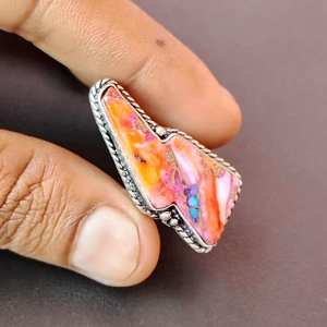 แหวนสายฟ้าแลบสีทองแดงเทอร์ควอยซ์สีชมพูทำด้วยมือใน925แหวนเงินสเตอร์ลิงที่มีเอกลักษณ์เป็นของขวัญเครื่องประดับตัวหนาสำหรับผู้หญิง - Product Image 1