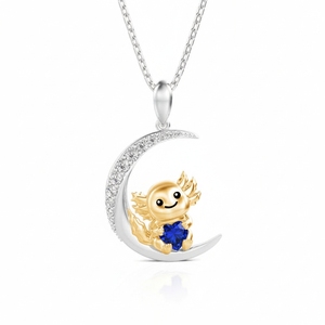 Jeulia Luna Astra Custom Moonlit Axolotl Heart Birthstone Pendant Necklace in 18K Gold Over Stainless Steel - Product Image 1