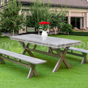 Table et banc en bois pour l'extérieur au design moderne et simple Meubles de salle à manger en rotin réglable de haute qualité pour le patio ou l'hôtel - Product Image 1