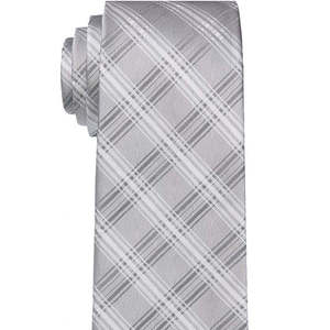 Cravatta Calvin Klein da uomo, taglia normale, slim, fantasia scozzese satinata, in seta grigia - Product Image 2