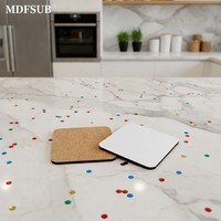 Sous-verre carré en MDF de 95 mm certifié REACH & CARB P2 avec dos en liège, blanc brillant, pour sublimation, tapis de tasse à presser à chaud, logo personnalisé MDFSUB