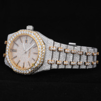 Montre-bracelet automatique de luxe pour homme en acier inoxydable, avec cadran personnalisé en verre de diamant Moissanite taille brillant, clarté VVS