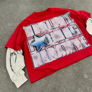 T-shirt à col rond côtelé à épaules tombantes, personnalisé, délavé à l'acide, double couche, pour hommes, délavé, nouveaux styles 2026 - Product Image 2