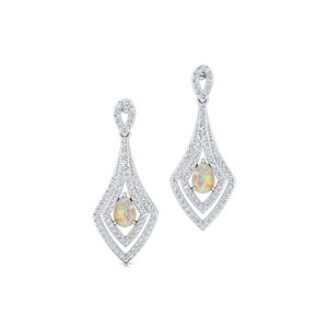 Boucles d'oreilles pendantes en opale éthiopienne naturelle 100% à la mode et diamant en or jaune blanc rose massif 18 carats - Product Image 2