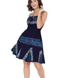 Women's Boho Knee-Length Summer <b>Dress</b> Embroidered V-Neck Modern Fit Straight Silhouette Lace Washable Smocked Waist Sun <b>Dress</b> - Product Image 4