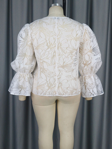2024 col rond manches longues évasées Floral <span class=keywords><strong>voir</strong></span> à travers les femmes Blouses - Product Image 6