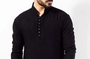 Ensemble Shalwar Kameez en Coton Noir pour Hommes, 100% Coton, Broderie Fantaisie, Tenue de Soirée, Design Ethnique Moderne, Vente en Gros Direct Usine - Product Image 3