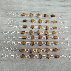 Pulseras galvanizadas de plata de ojo de tigre natural, brazalete de ojo de Tigre, pulsera ajustable, regalos de joyería para mujer para ella, - Product Image 1